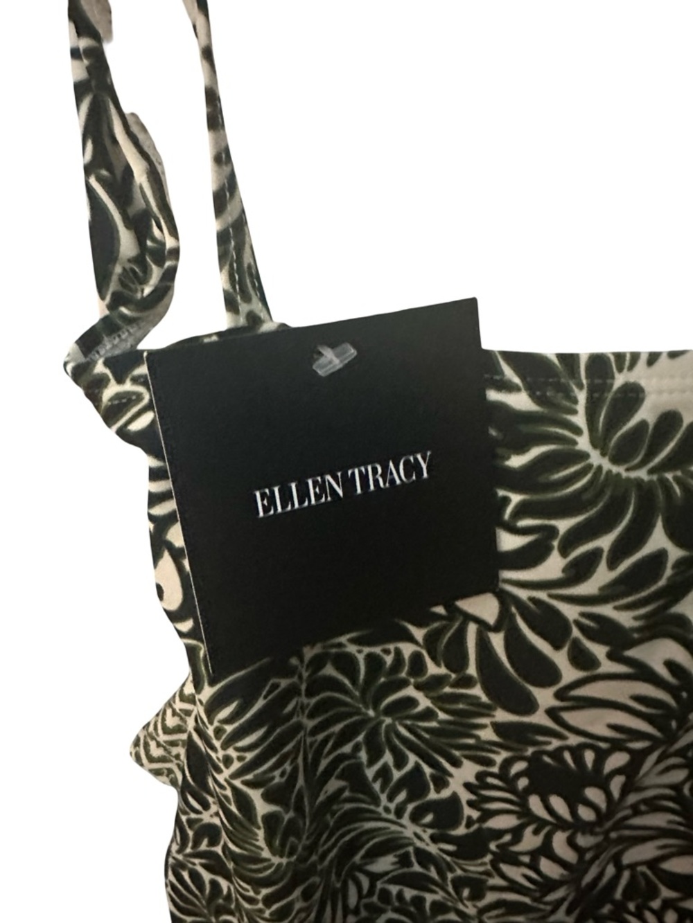 Ellen Tracy Army Green and Cream Floral Tank One-Piece - Picture 4 of 8